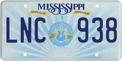 MS license plate LNC938