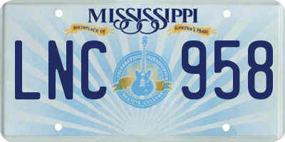 MS license plate LNC958