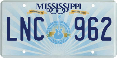 MS license plate LNC962