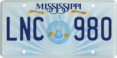 MS license plate LNC980