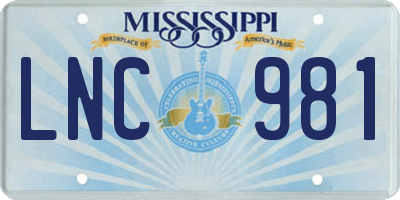 MS license plate LNC981