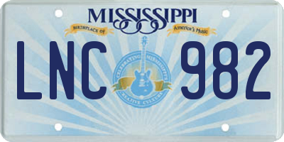 MS license plate LNC982
