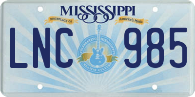 MS license plate LNC985