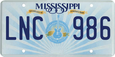 MS license plate LNC986
