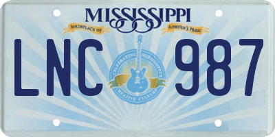 MS license plate LNC987