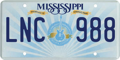 MS license plate LNC988
