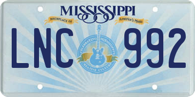 MS license plate LNC992