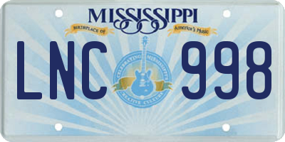 MS license plate LNC998