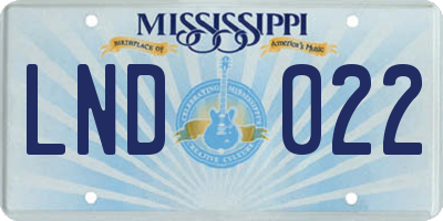 MS license plate LND022