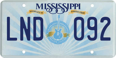 MS license plate LND092