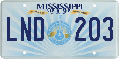 MS license plate LND203