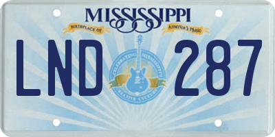 MS license plate LND287