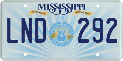 MS license plate LND292