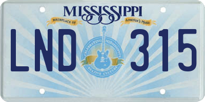 MS license plate LND315