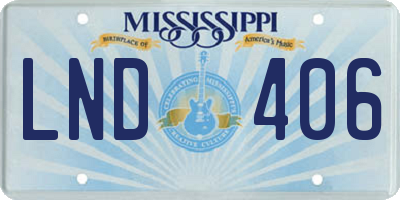 MS license plate LND406