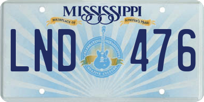 MS license plate LND476