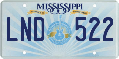 MS license plate LND522