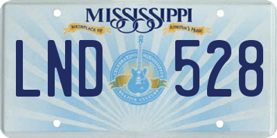 MS license plate LND528