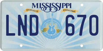 MS license plate LND670