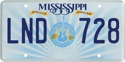 MS license plate LND728