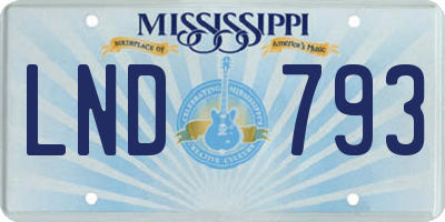 MS license plate LND793