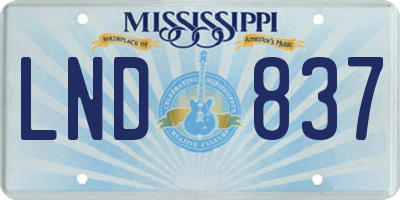 MS license plate LND837