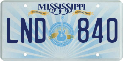 MS license plate LND840