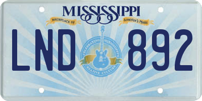 MS license plate LND892
