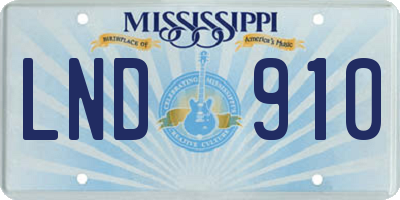 MS license plate LND910