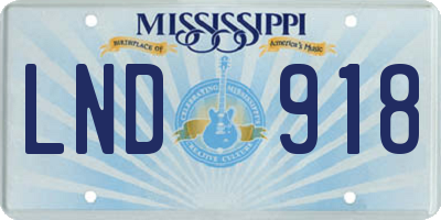MS license plate LND918