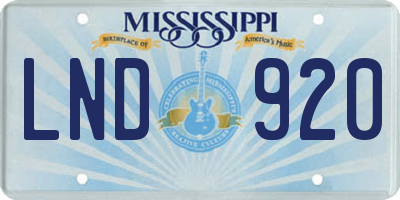 MS license plate LND920