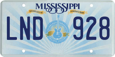 MS license plate LND928