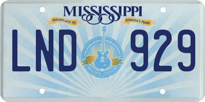 MS license plate LND929