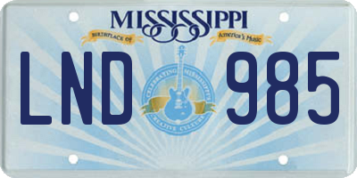 MS license plate LND985