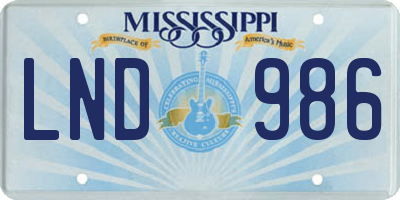 MS license plate LND986
