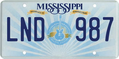 MS license plate LND987