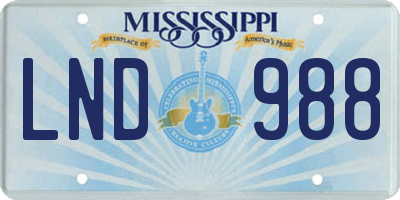 MS license plate LND988