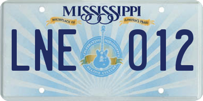 MS license plate LNE012