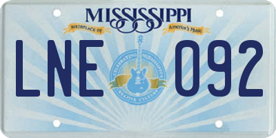 MS license plate LNE092
