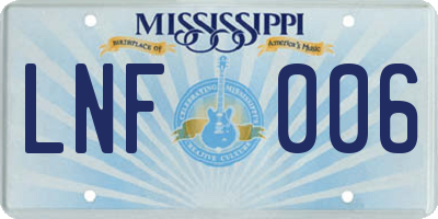 MS license plate LNF006