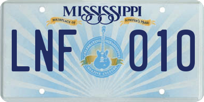 MS license plate LNF010