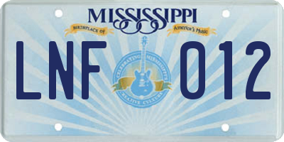 MS license plate LNF012