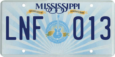 MS license plate LNF013