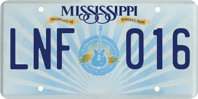 MS license plate LNF016