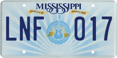 MS license plate LNF017