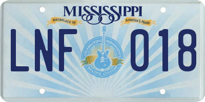 MS license plate LNF018