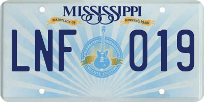 MS license plate LNF019