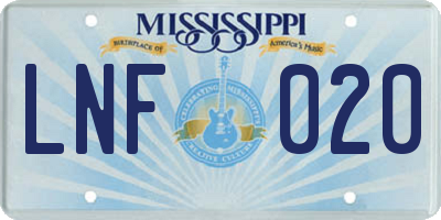 MS license plate LNF020