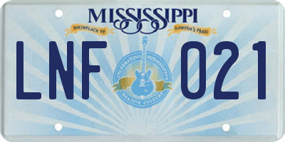 MS license plate LNF021