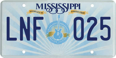 MS license plate LNF025